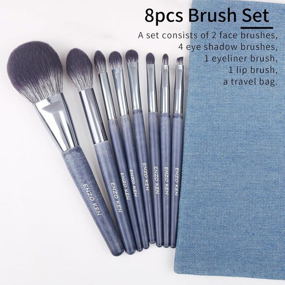 Blue Professional Natural Bristle Badger Hair Makeup Brushes Set With Case - Picture 3 of 5